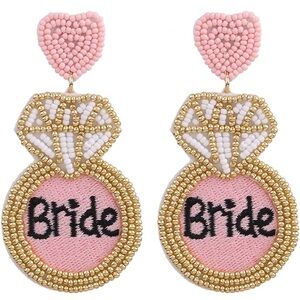 Pink and Gold Beaded Bride Earrings
